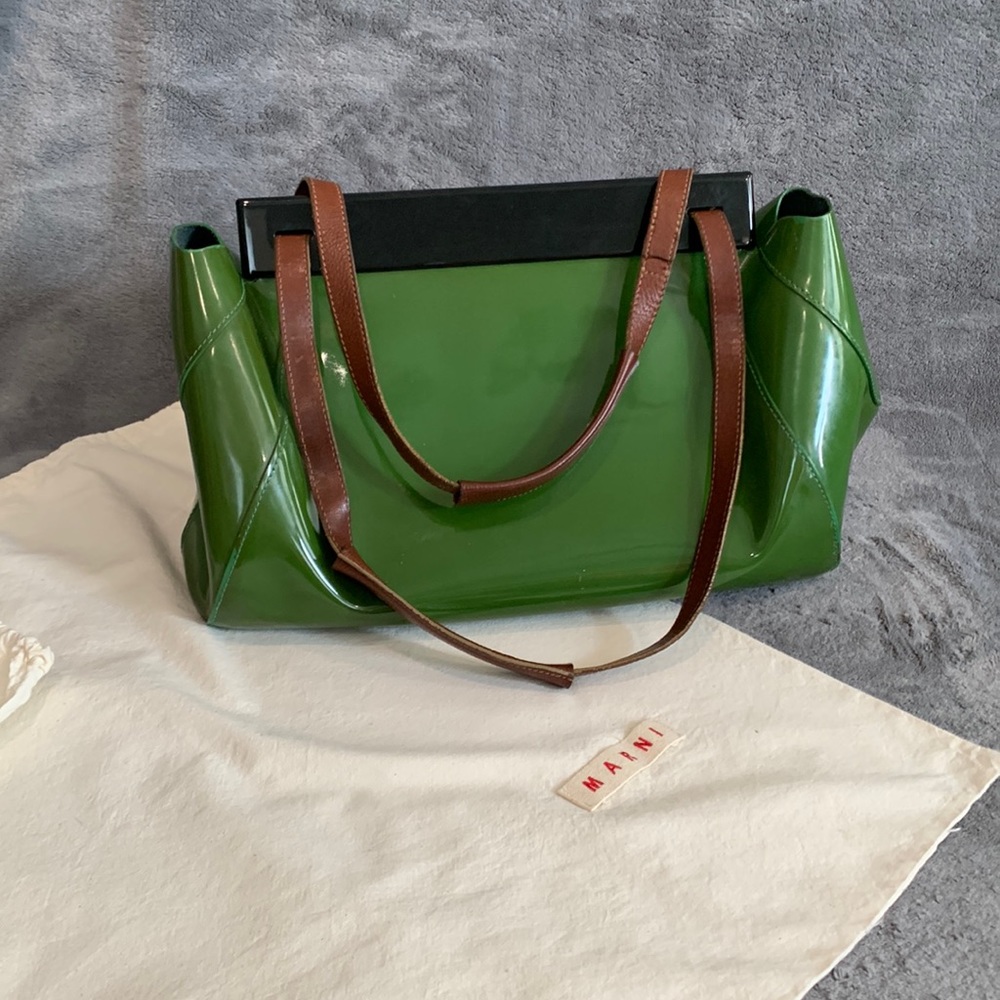 Marni Kelly Green Patent Leather bag with dust bag